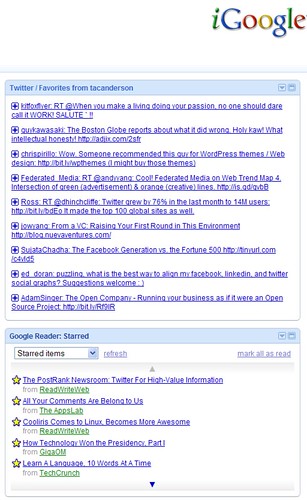 Twitter GReader Starred items in iGoogle